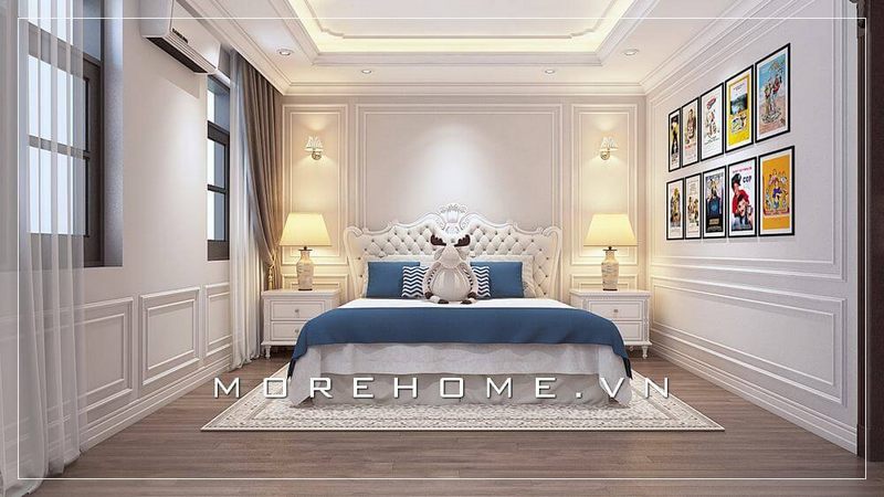 Mẫu giường ngủ cao cấp được làm từ chất liệu khung gỗ tự nhiên nhập khẩu kết hợp sắc trắng nhẹ nhàng mang đến vẻ đẹp thanh lịch cho phòng ngủ